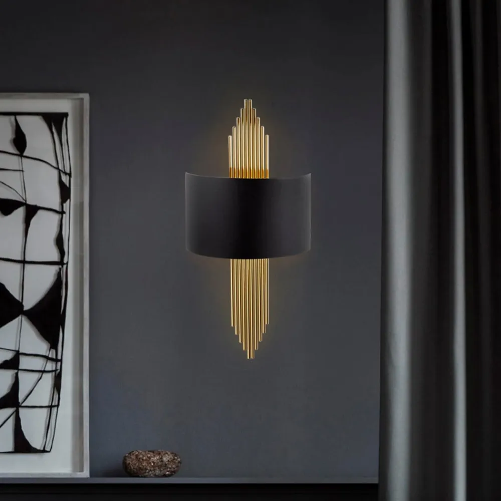 Opviq Væglampe 616-A, sort med gyldne stænger