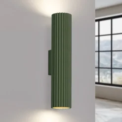 SOLLUX LIGHTING Væglampe ALORA, højde 30 cm, olivengrøn, metal, 2 x GU10