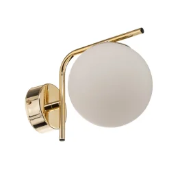 Domiluce Væglampe Aurora, guldfarvet, glas, 17 cm høj, kugle, E14