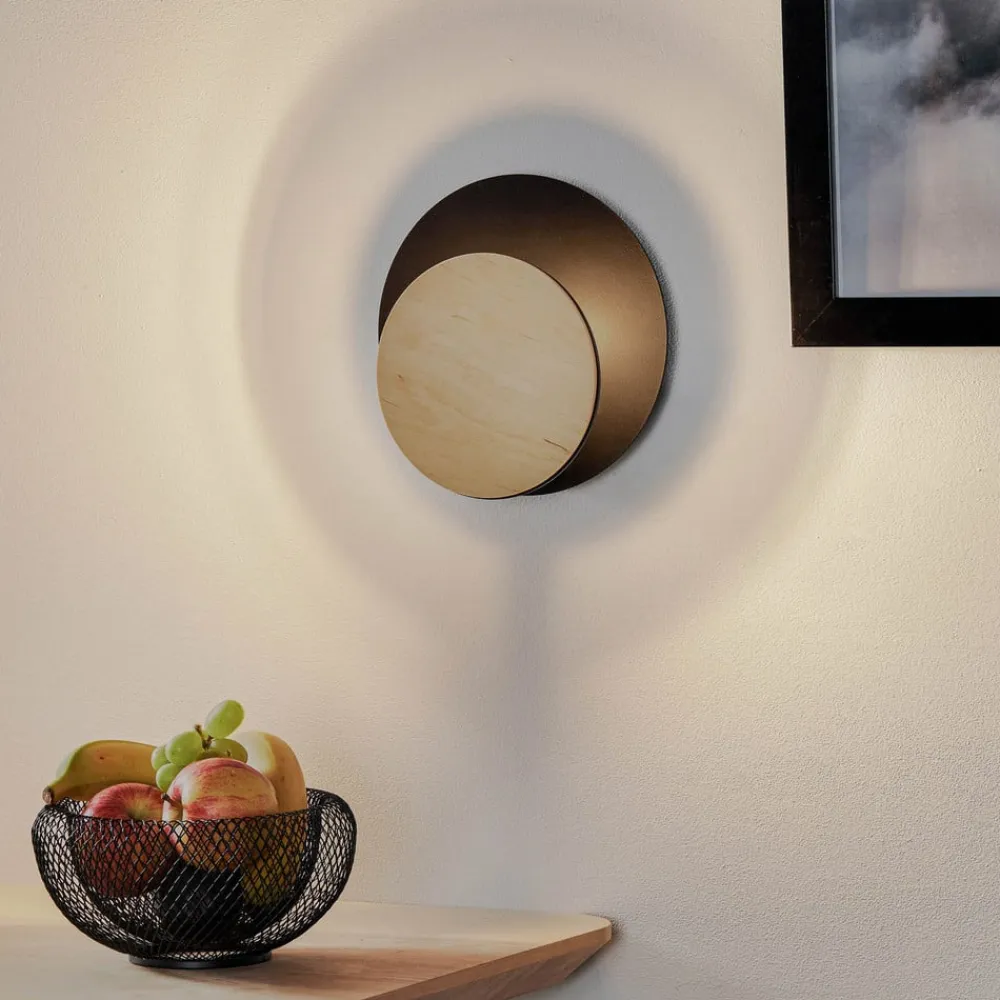 Væglampe Circle i sort med trædekorplade^EMIBIG LIGHTING Discount