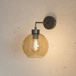 TK Lighting Væglampe Cubus, sort/rav, glas, Ø 18 cm, E27