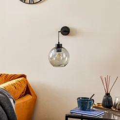 Væglampe Cubus, sort/røggrå, glas, 30 cm høj, E27^TK Lighting Clearance