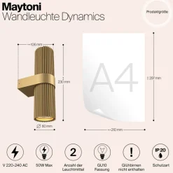Væglampe DYNAMICS, guldfarvet, højde 23 cm, metal op/ned^Maytoni Online