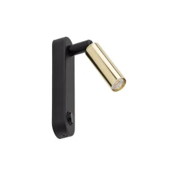 Væglampe Enzo Long, sort-guld, 22 cm, justerbar, G9^TK Lighting Outlet