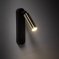 Væglampe Enzo Long, sort-guld, 22 cm, justerbar, G9^TK Lighting Outlet