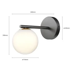 SIGMA Væglampe Gama i sort med glaskugle