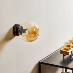 EMIBIG LIGHTING Væglampe Glassy, sort, ravfarvet, glas, E14, Ø 14 cm