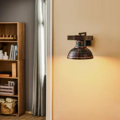 Væglampe Hakon, rustbrun/naturtræ^Luminex Outlet