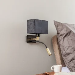 Euluna Væglamper>Væglampe Harry, kantet, sort/messing/sort