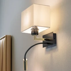 Euluna Væglamper>Væglampe Harry, kantet, sort/messing/hvid