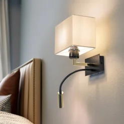 Euluna Væglamper>Væglampe Harry, kantet, sort/messing/hvid