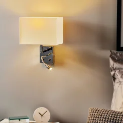 Nowodvorski Lighting Væglampe Hotel LED, hvid, tekstil, 2 lyskilder, LED-læselampe