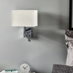 Nowodvorski Lighting Væglampe Hotel LED, hvid, tekstil, 2 lyskilder, LED-læselampe