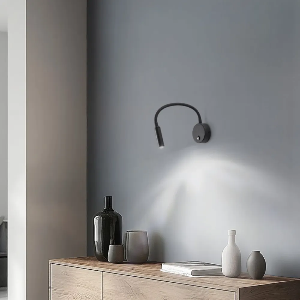 TK Lighting Væglampe Lagos, 45 cm, sort, læselampe, justerbar, G9