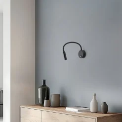 TK Lighting Væglampe Lagos, 45 cm, sort, læselampe, justerbar, G9