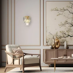 Milagro Lighting Væglamper>Væglampe Milano, højde 27 cm, guld/krystal, glas, 2 x E14