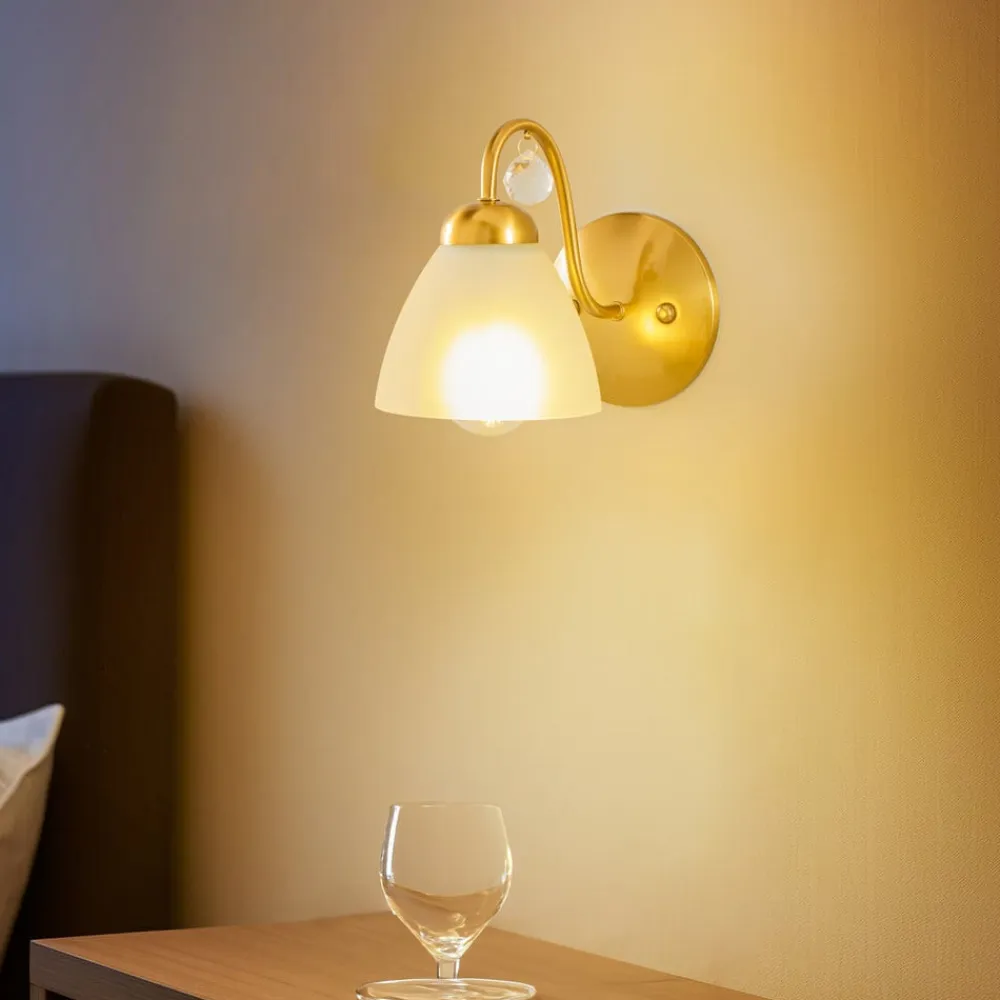 Lamkur Væglampe Miranda med glasskærm, messing