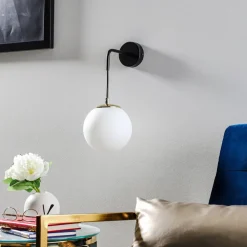 Væglampe Ognis K1 med kugleformet skærm, sort/guld^EMIBIG LIGHTING