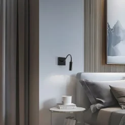 Argon Væglamper|Væglamper>Væglampe Ojos, sort, læselampe, justerbar, 33 cm, G9