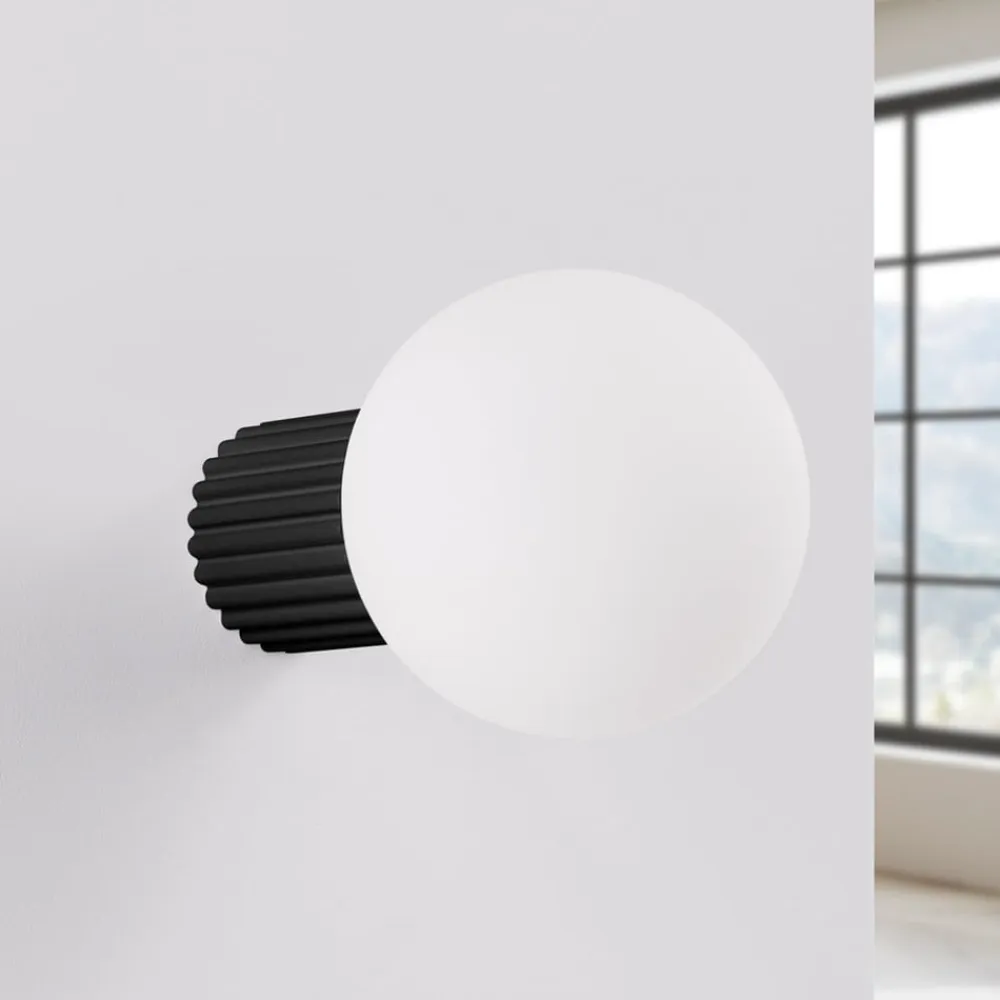 SOLLUX LIGHTING Væglampe ORBI, sort, glas/metal, Ø 12 cm, IP44, G9