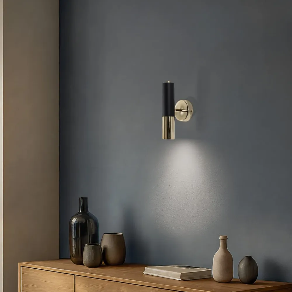 Domiluce Væglamper|Væglamper>Væglampe Orino, sort/guld, metal, GU10