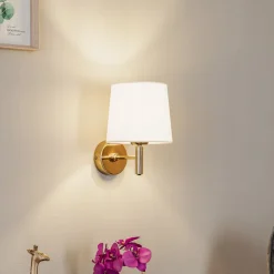 Argon Væglamper|Væglamper>Væglampe Polo Plus tekstilskærm, messing/creme