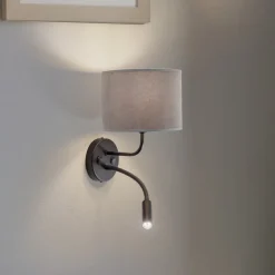 Væglampe Roller, fløjl grå, sort, med læselampe^Duolla Outlet