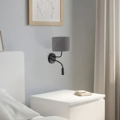 Væglampe Roller, fløjl grå, sort, med læselampe^Duolla Outlet