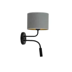 Væglampe Roller, fløjl grå, sort, med læselampe^Duolla Outlet