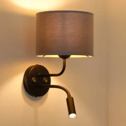 Væglampe Roller, fløjl grå, sort, med læselampe^Duolla Outlet