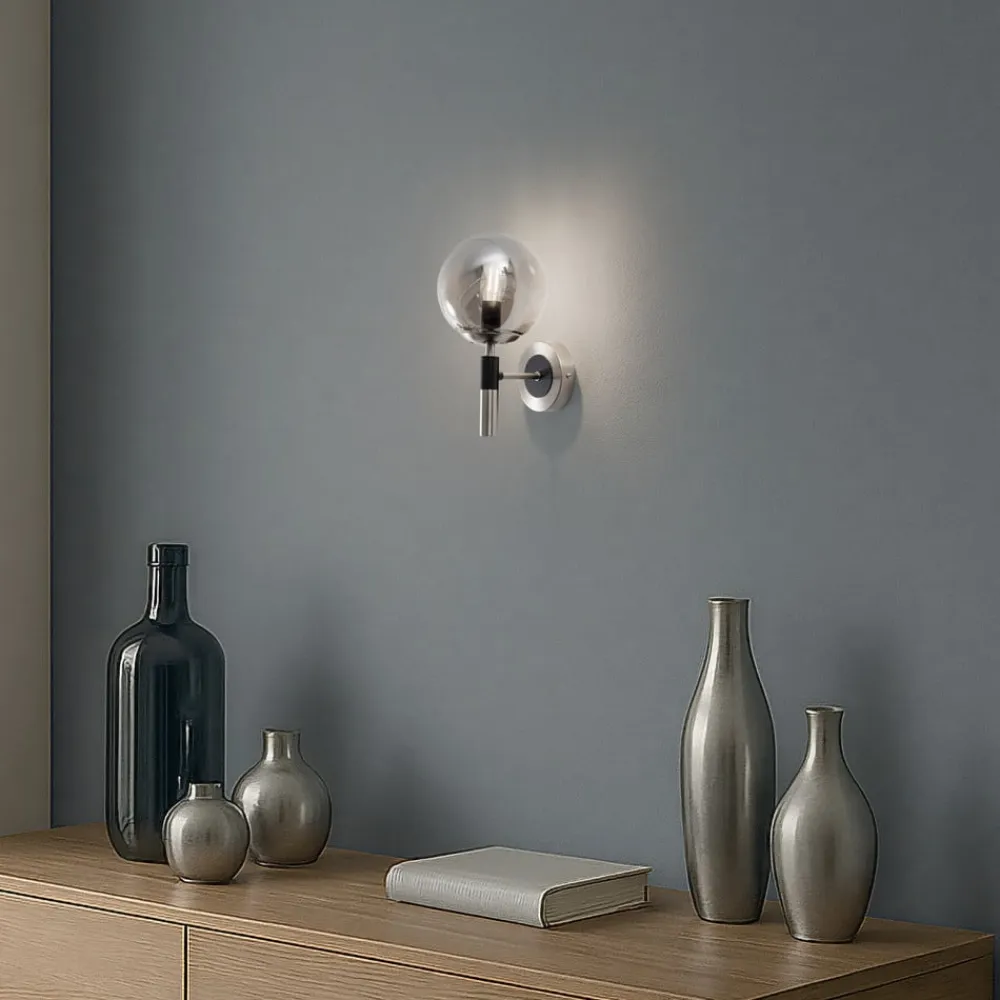 Væglampe Rollo, Ø 15 cm, røggrå, glas/metal^Lamkur Hot