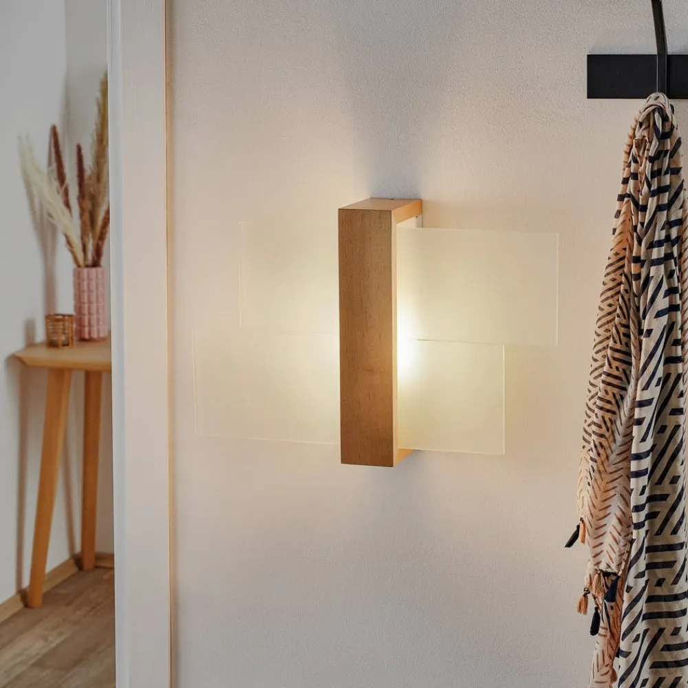 Væglampe Shifted 1, glas og lyst træ^SOLLUX LIGHTING Best