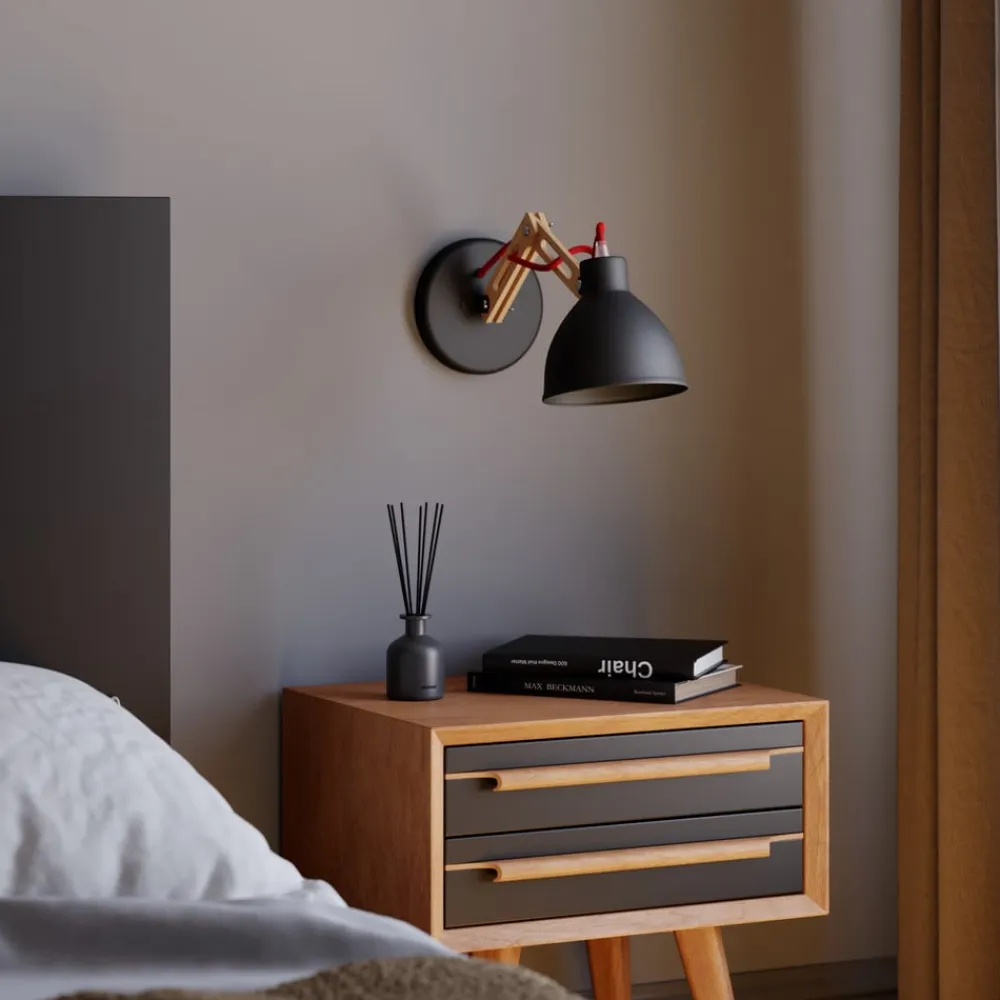 Lamkur Væglamper|Væglamper>Væglampe Skansen, træarm justerbar, sort