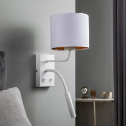 Luminex Væglamper|Væglamper>Væglampe Soho, cylindrisk, læselampe hvid/guld