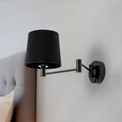 Euluna Væglampe Solo, kegle, velour, sort/sort