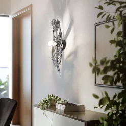 Væglampe W-030, sort, fjederdesign, MDF-træ, laserskåret^Opviq Outlet