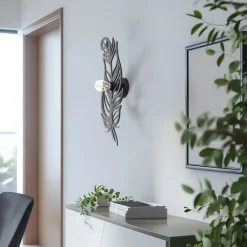 Væglampe W-030, sort, fjederdesign, MDF-træ, laserskåret^Opviq Outlet