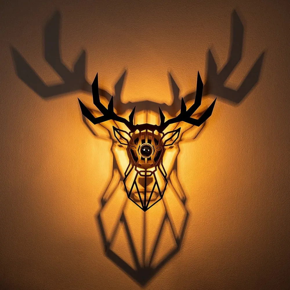 Opviq Væglampe W-051, sort, hjortedesign, MDF-træ laserskåret