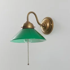 Berliner Messinglampen Væglamper|Væglamper>Væglampen KONRAD med grøn lampeskærm