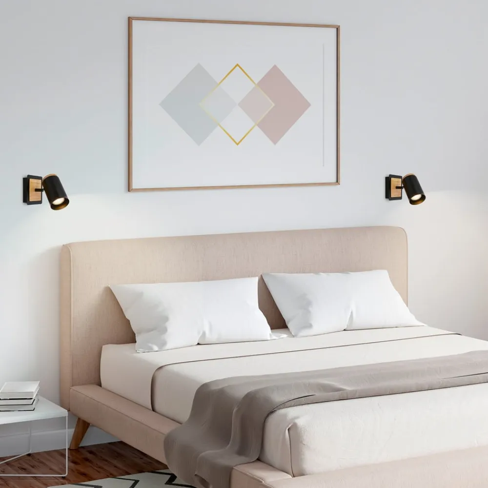 Briloner Væglamper|Spotlights>Vægspot Duta, udhæng 16 cm, sort/træfarvet, træ