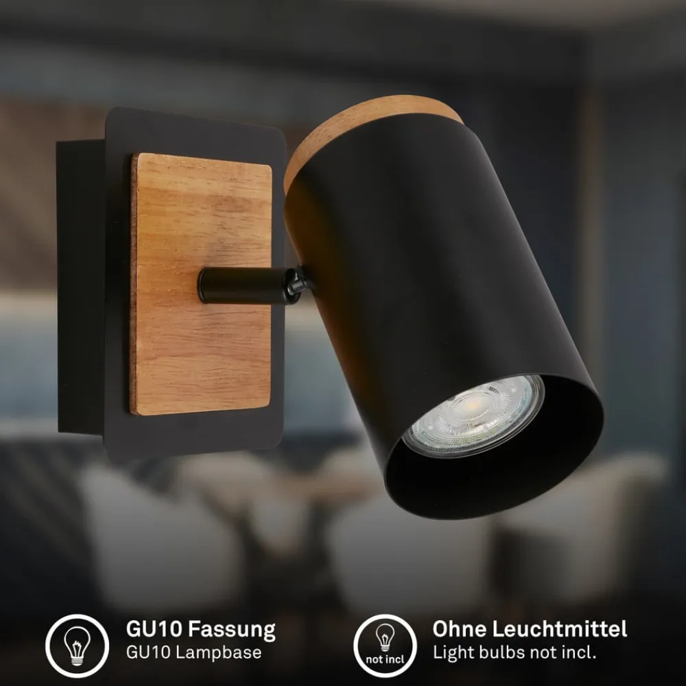 Briloner Væglamper|Spotlights>Vægspot Duta, udhæng 16 cm, sort/træfarvet, træ