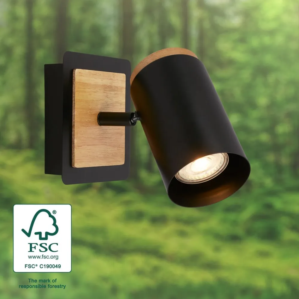 Briloner Væglamper|Spotlights>Vægspot Duta, udhæng 16 cm, sort/træfarvet, træ