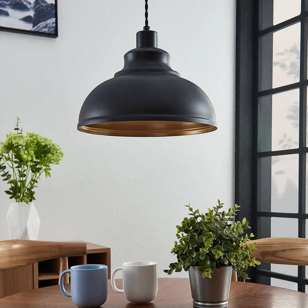 Lindby Vintage pendellampe Albertine, metal, sort