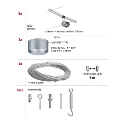 Paulmann Wiresystem Spice Salt i mat krom, 5'er sæt, 10m