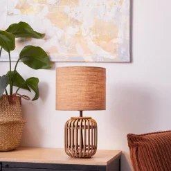 Woodrow bordlampe af bambus med stofskærm^Brilliant Sale