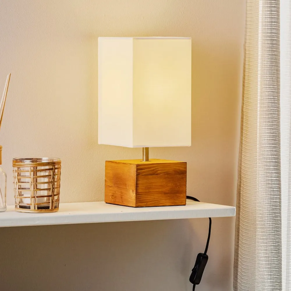 Reality Leuchten Woody bordlampe med træfod, 12 cm x 12 cm
