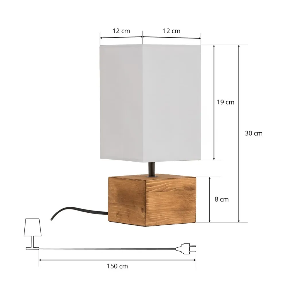 Reality Leuchten Woody bordlampe med træfod, 12 cm x 12 cm