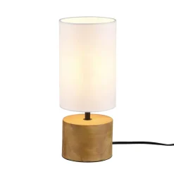 Reality Leuchten Bordlamper>Woody bordlampe, træ/tekstil, cylinder, hvid